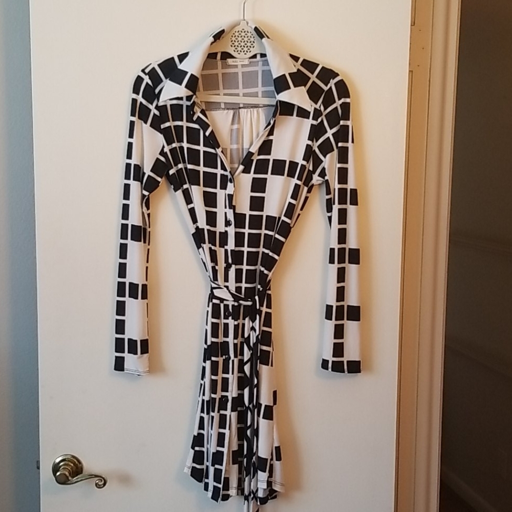 Printed Button Belted Dress
